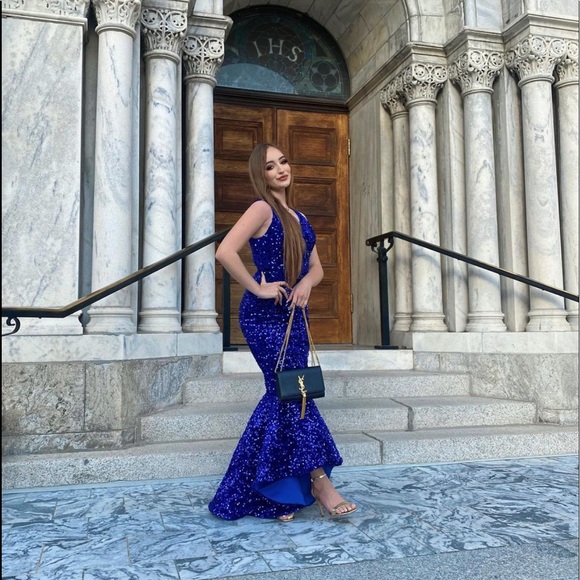 Royal blue maxi sequin evening gown prom dress - Picture 7 of 7